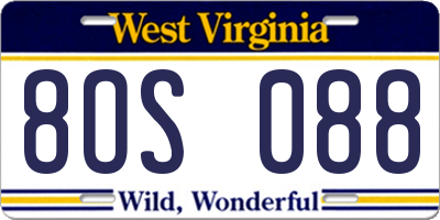 WV license plate 8OS088
