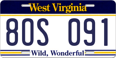 WV license plate 8OS091