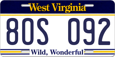 WV license plate 8OS092