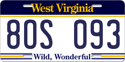 WV license plate 8OS093