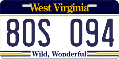 WV license plate 8OS094