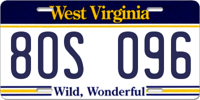 WV license plate 8OS096
