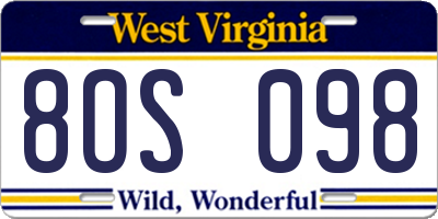 WV license plate 8OS098