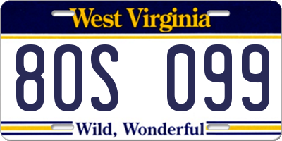 WV license plate 8OS099