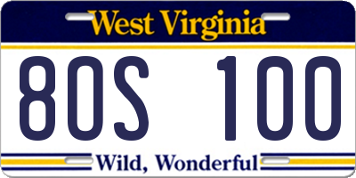 WV license plate 8OS100
