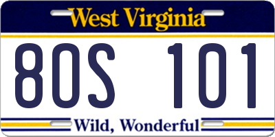 WV license plate 8OS101