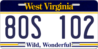 WV license plate 8OS102