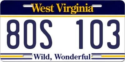 WV license plate 8OS103