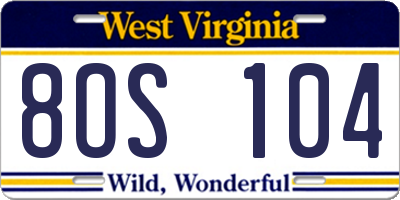 WV license plate 8OS104