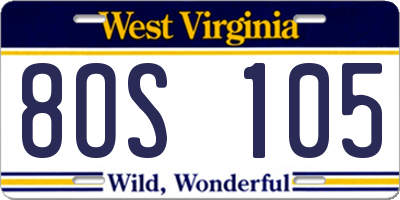 WV license plate 8OS105