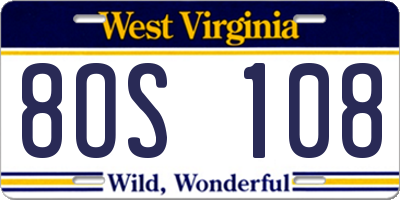 WV license plate 8OS108