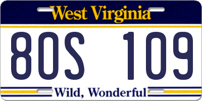 WV license plate 8OS109