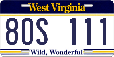 WV license plate 8OS111
