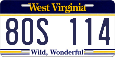 WV license plate 8OS114
