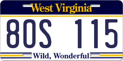 WV license plate 8OS115