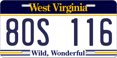 WV license plate 8OS116