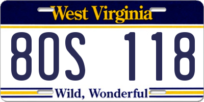 WV license plate 8OS118