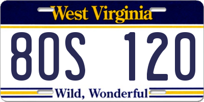 WV license plate 8OS120
