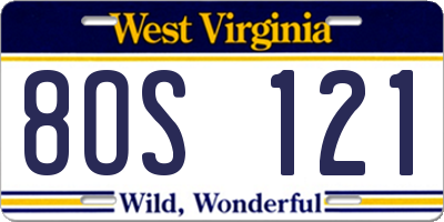 WV license plate 8OS121