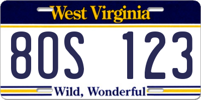 WV license plate 8OS123
