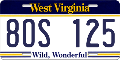 WV license plate 8OS125