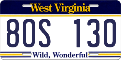 WV license plate 8OS130