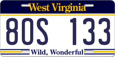 WV license plate 8OS133