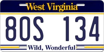 WV license plate 8OS134
