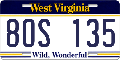WV license plate 8OS135