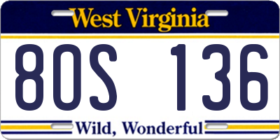 WV license plate 8OS136