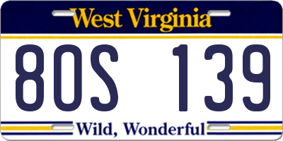 WV license plate 8OS139