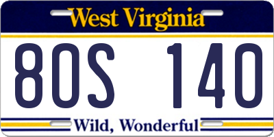 WV license plate 8OS140