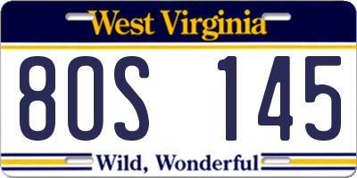 WV license plate 8OS145