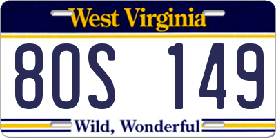 WV license plate 8OS149