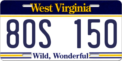 WV license plate 8OS150