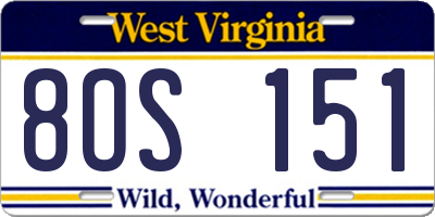 WV license plate 8OS151