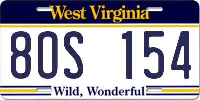 WV license plate 8OS154