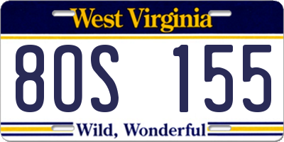WV license plate 8OS155