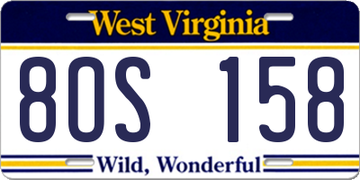 WV license plate 8OS158
