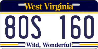WV license plate 8OS160