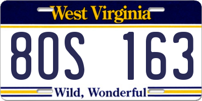 WV license plate 8OS163