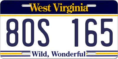 WV license plate 8OS165