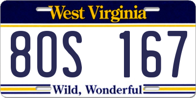 WV license plate 8OS167