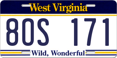 WV license plate 8OS171