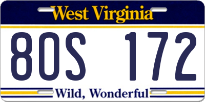 WV license plate 8OS172