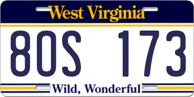 WV license plate 8OS173