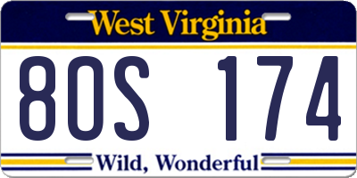 WV license plate 8OS174