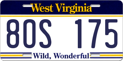 WV license plate 8OS175