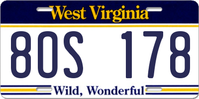 WV license plate 8OS178