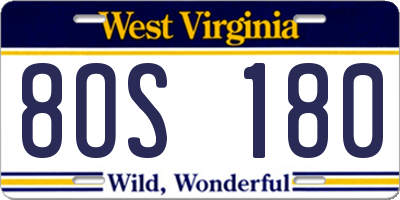 WV license plate 8OS180